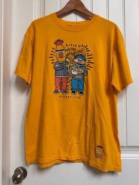 Neff x Sesame Street Yellow Bert and Ernie Street Life 50th Anniversary Tee. L